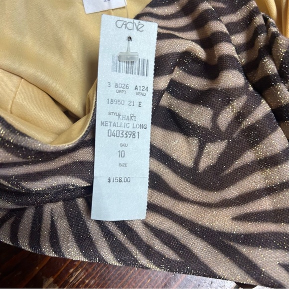 Cache vintage maxi dress khaki metallic size 10 lined deadstock medium - Picture 5 of 11